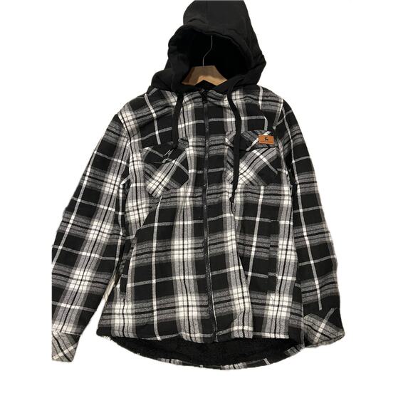 Fashion Classis Workwear Flannel Hooded Shirt Jacket Mens M - Picture 1 of 4